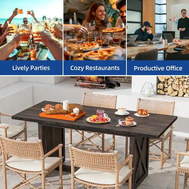 Moasis Rustic Style Wood Dinner Table 70.8 Large Farmhouse Kitchen Dining Room Table for 6 to 8 People