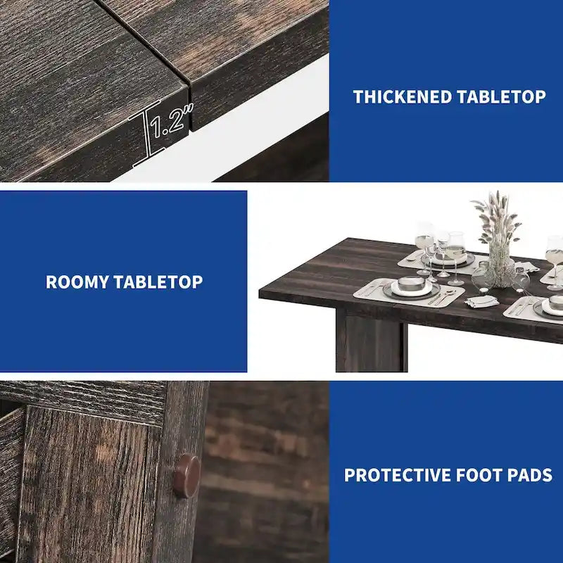 Moasis Rustic Style Wood Dinner Table 70.8 Large Farmhouse Kitchen Dining Room Table for 6 to 8 People