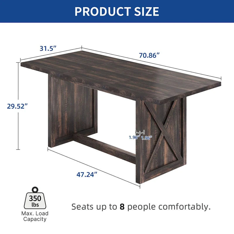 Moasis Rustic Style Wood Dinner Table 70.8 Large Farmhouse Kitchen Dining Room Table for 6 to 8 People