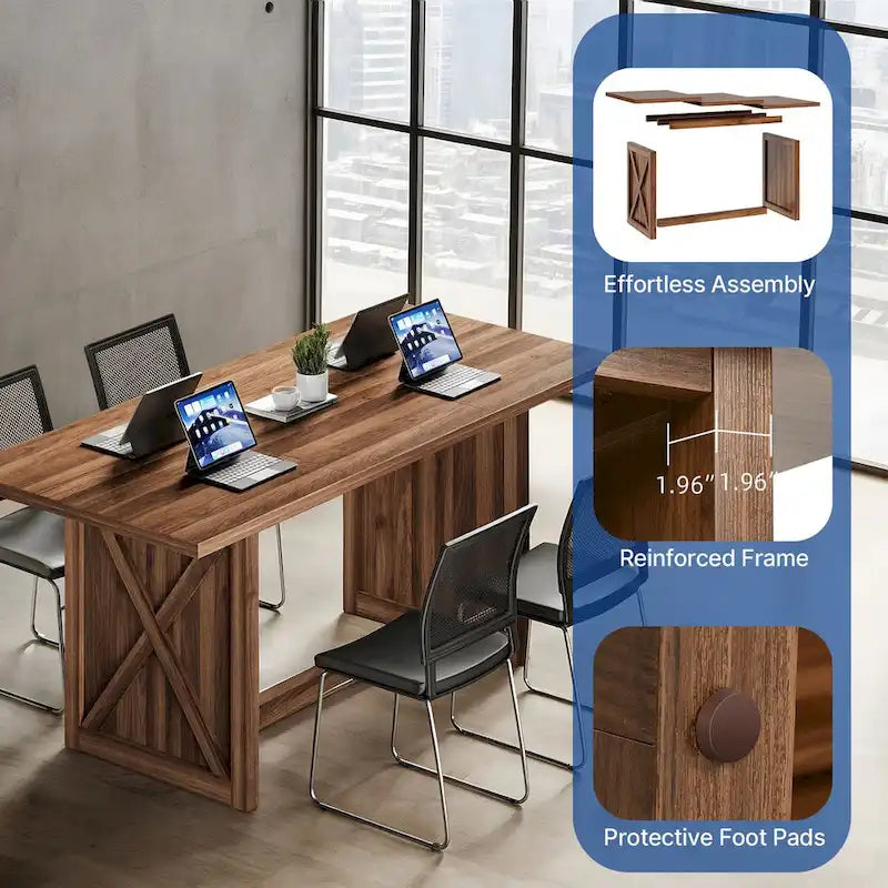 Moasis Rustic Style Wood Dinner Table 70.8 Large Farmhouse Kitchen Dining Room Table for 6 to 8 People