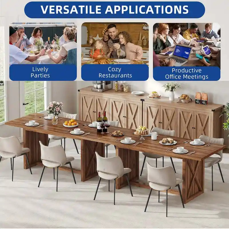 Moasis Rustic Style Wood Dinner Table 70.8 Large Farmhouse Kitchen Dining Room Table for 6 to 8 People