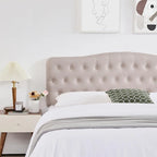 Upholstered King Headboard, Button Diamond Tufted Headboard with Adjustable Height ,Linen Fabric Padded Headboard