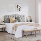Upholstered King Headboard, Button Diamond Tufted Headboard with Adjustable Height ,Linen Fabric Padded Headboard