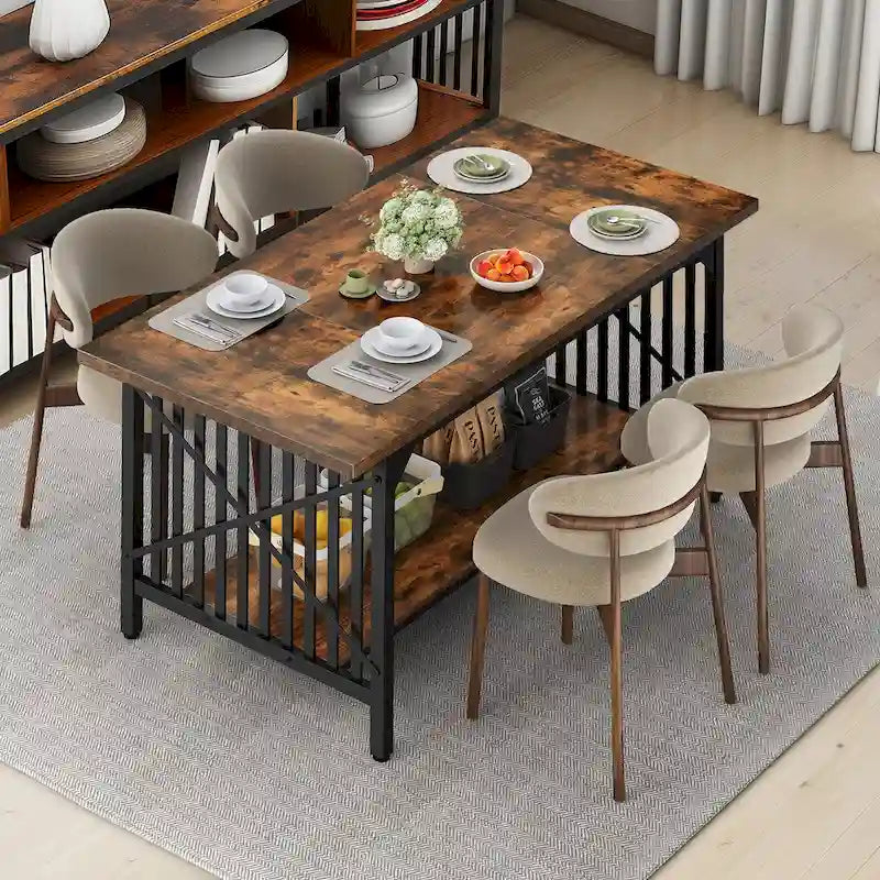 Moasis 70-Inch Large Kitchen Dining Table for 6-8 People, Farmhouse Industrial Kitchen Table with Storage Shelf