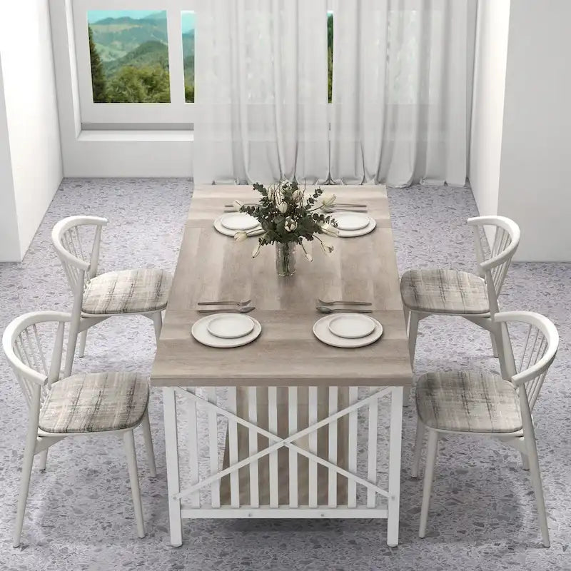 Moasis 70-Inch Large Kitchen Dining Table for 6-8 People, Farmhouse Industrial Kitchen Table with Storage Shelf