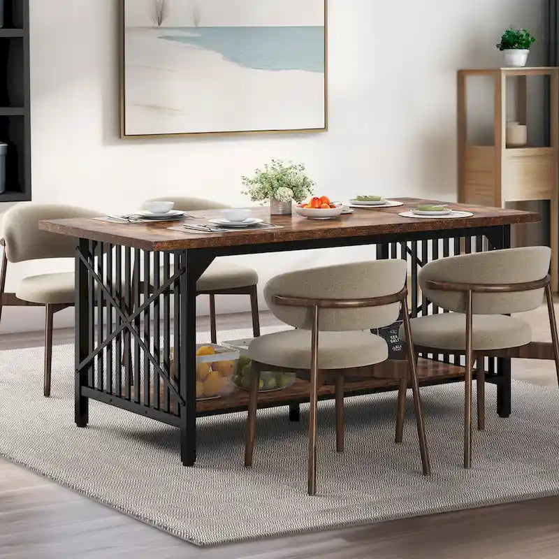 Moasis 70-Inch Large Kitchen Dining Table for 6-8 People, Farmhouse Industrial Kitchen Table with Storage Shelf