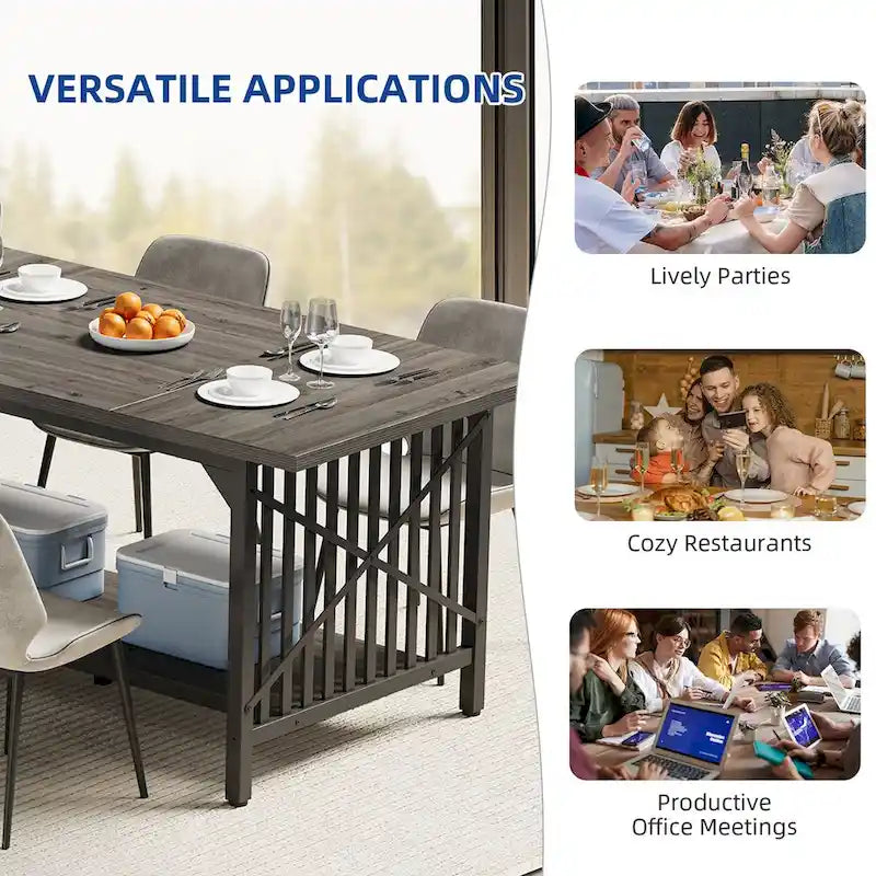 Moasis 70-Inch Large Kitchen Dining Table for 6-8 People, Farmhouse Industrial Kitchen Table with Storage Shelf