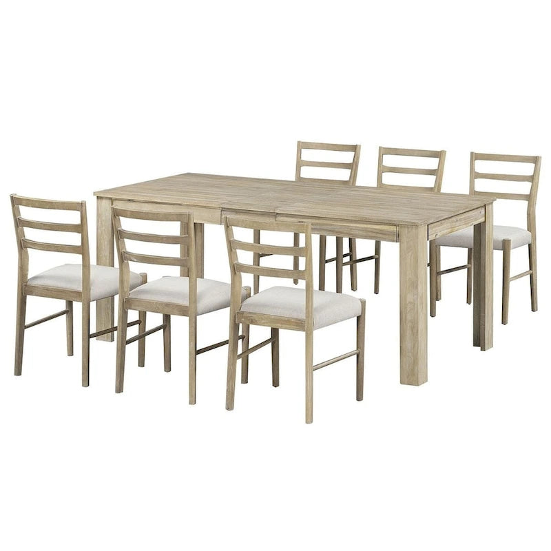 7 PCS Wooden Dining Table Set for 6 with Extendable Table