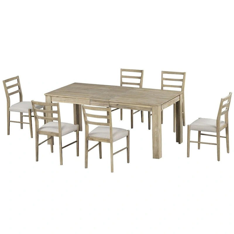 7 PCS Wooden Dining Table Set for 6 with Extendable Table