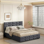 Queen Size Upholstered Linen Fabric Trundle bed