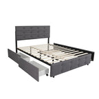 Queen Size Upholstered Linen Fabric Trundle bed