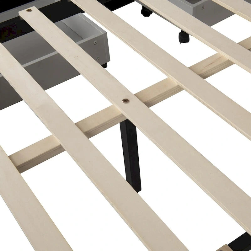 Queen Size Upholstered Linen Fabric Trundle bed