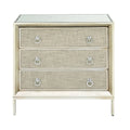 Wooden Upholstered Front Panel 3 Drawer Room Chest with Mirrored Top and Ring Handles - Beige - Roche River Decor