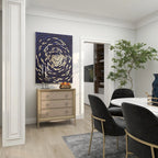 Wooden Upholstered Front Panel 3 Drawer Room Chest with Mirrored Top and Ring Handles - Beige - Roche River Decor