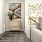 Wooden Upholstered Front Panel 3 Drawer Room Chest with Mirrored Top and Ring Handles - Beige - Roche River Decor