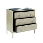 Wooden Upholstered Front Panel 3 Drawer Room Chest with Mirrored Top and Ring Handles - Beige - Roche River Decor