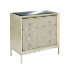 Wooden Upholstered Front Panel 3 Drawer Room Chest with Mirrored Top and Ring Handles - Beige - Roche River Decor