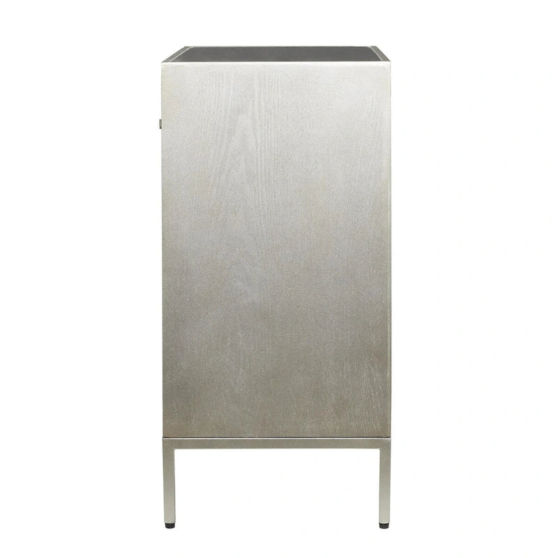 Wooden Upholstered Front Panel 3 Drawer Room Chest with Mirrored Top and Ring Handles - Beige - Roche River Decor