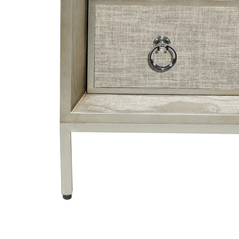 Wooden Upholstered Front Panel 3 Drawer Room Chest with Mirrored Top and Ring Handles - Beige - Roche River Decor