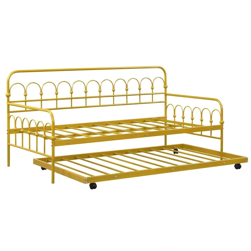 Twin Size Metal Daybed w/Trundle Sofa Bed Lockable Wheels