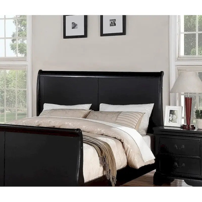 Modern Eastern King Bed with Sleigh Design Headboard and Footboard