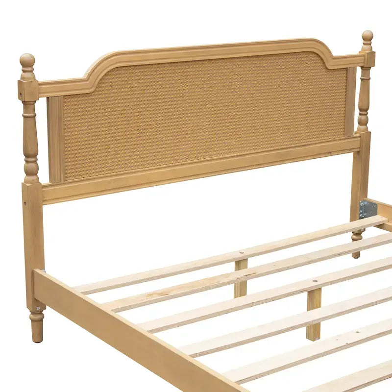 Traditional Style Rattan Platform Bed Frame No Box Spring Needed