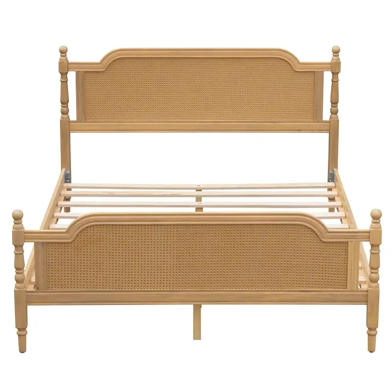 Traditional Style Rattan Platform Bed Frame No Box Spring Needed