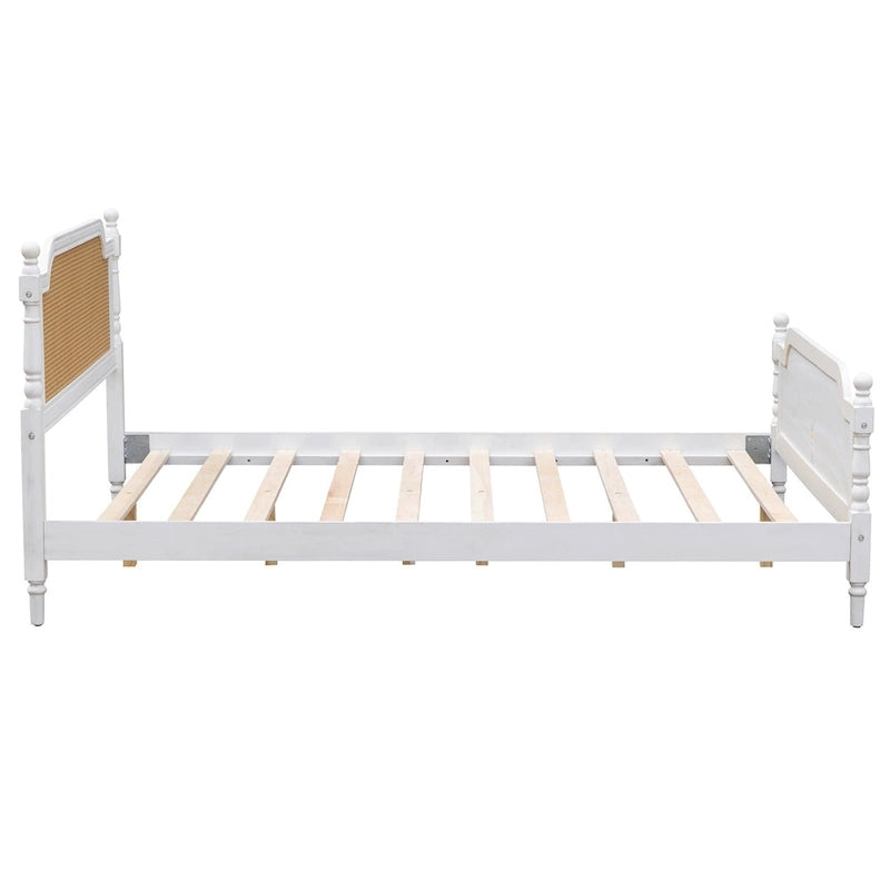 Traditional Style Rattan Platform Bed Frame No Box Spring Needed