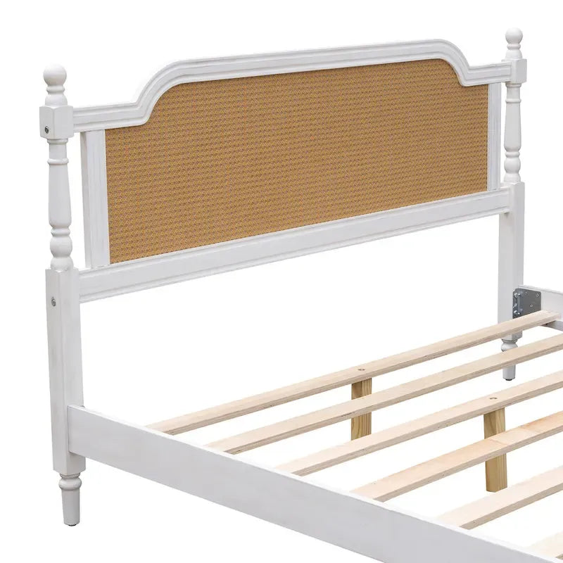 Traditional Style Rattan Platform Bed Frame No Box Spring Needed