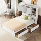 Queen Size Platform Bed with Storage Headboard and 4 Drawers