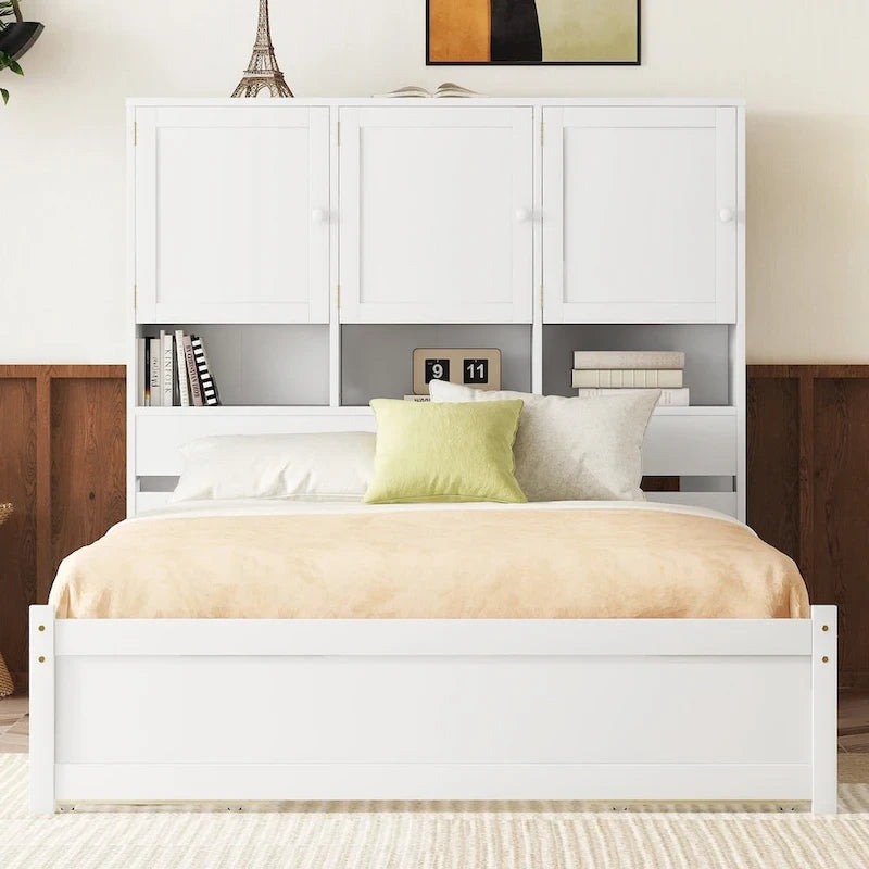 Queen Size Platform Bed with Storage Headboard and 4 Drawers