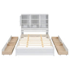 Queen Size Platform Bed with Storage Headboard and 4 Drawers