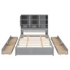 Queen Size Platform Bed with Storage Headboard and 4 Drawers