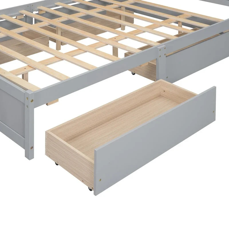 Queen Size Platform Bed with Storage Headboard and 4 Drawers