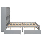 Queen Size Platform Bed with Storage Headboard and 4 Drawers