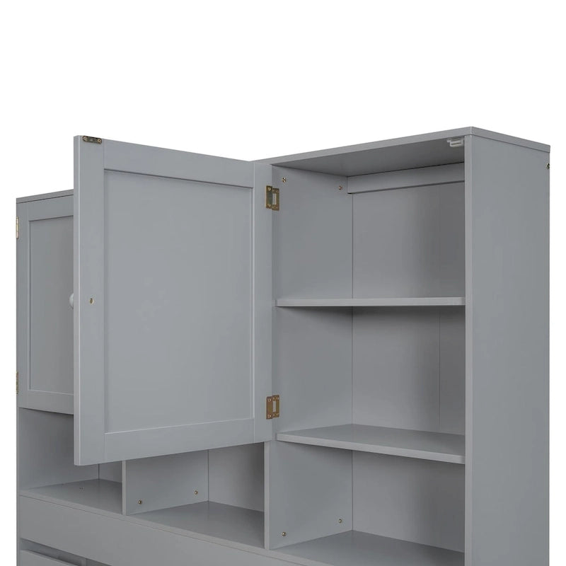 Queen Size Platform Bed with Storage Headboard and 4 Drawers