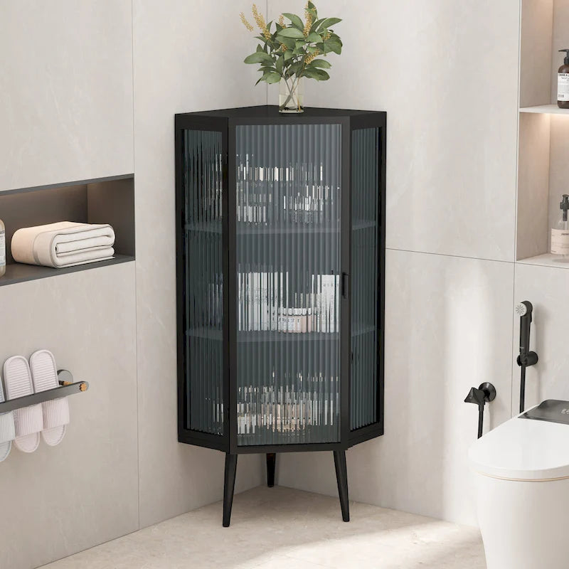 3-Tiers Coner Cabinet With Glass Door