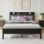 Queen Size Platform Bed Frame with Storage Headboard Charging Station and USB Ports Easy Assembly