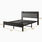 Queen Size Platform Bed Frame with Storage Headboard Charging Station and USB Ports Easy Assembly