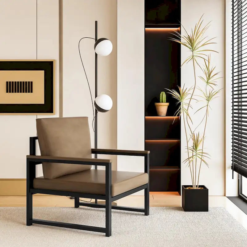 Mieres Single Lazy Boy Sofa Chair, Simple Modern Sofa Chair with Armrests for Living Room, Office, Bedroom, Beige/Khaki