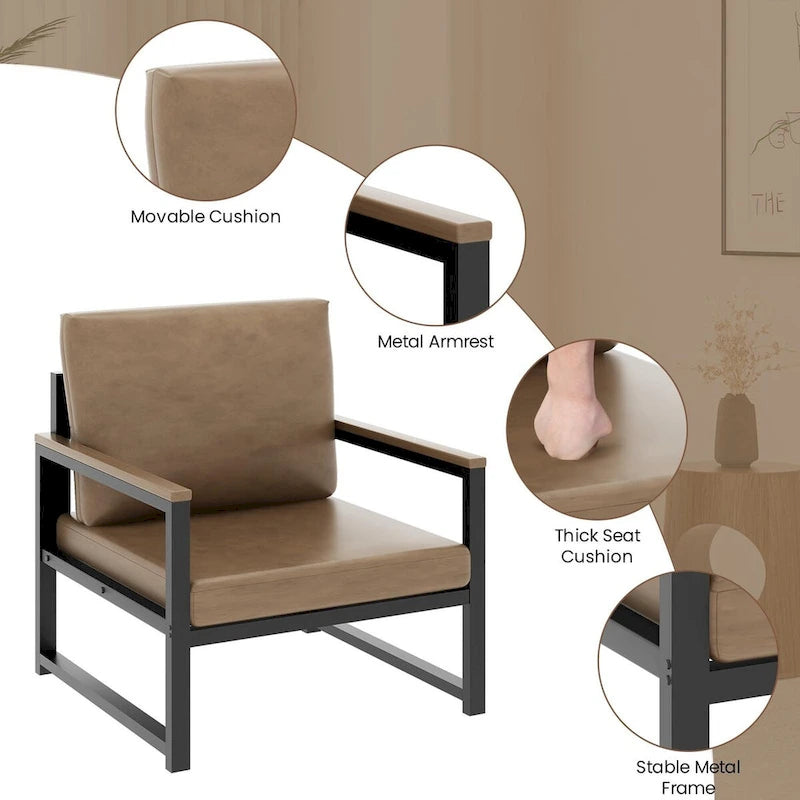 Mieres Single Lazy Boy Sofa Chair, Simple Modern Sofa Chair with Armrests for Living Room, Office, Bedroom, Beige/Khaki