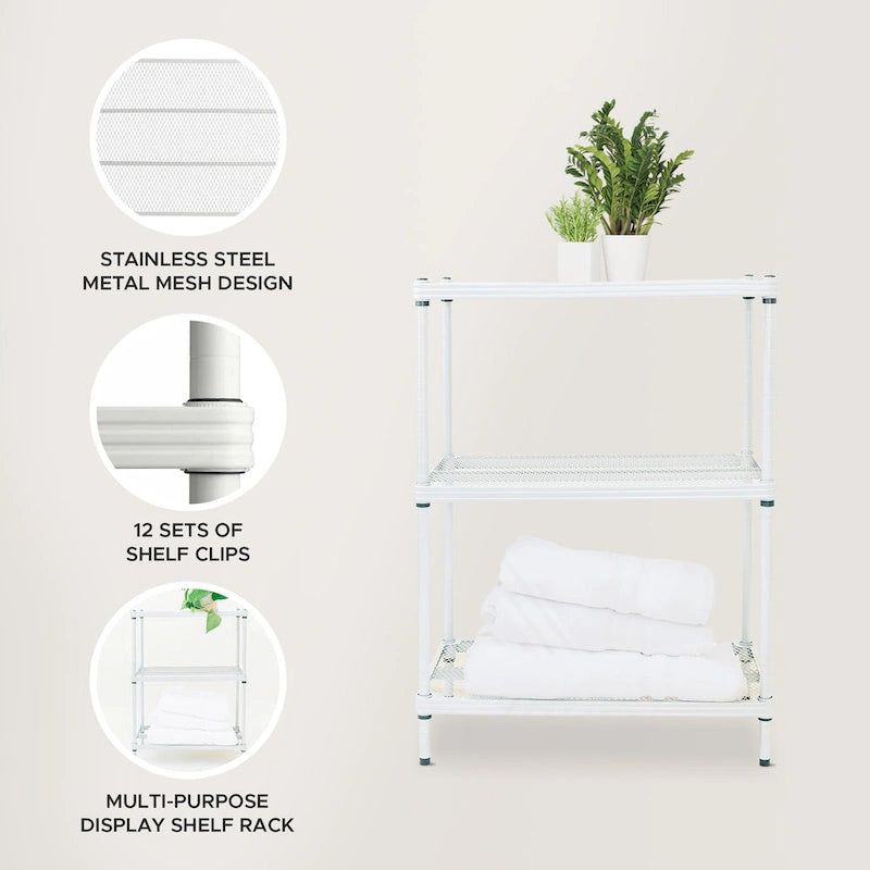 Design Ideas MeshWorks 3 Tier Full-Size Metal Storage Shelving Unit Rack, White - 12