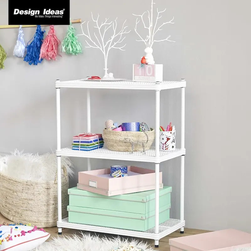 Design Ideas MeshWorks 3 Tier Full-Size Metal Storage Shelving Unit Rack, White - 12