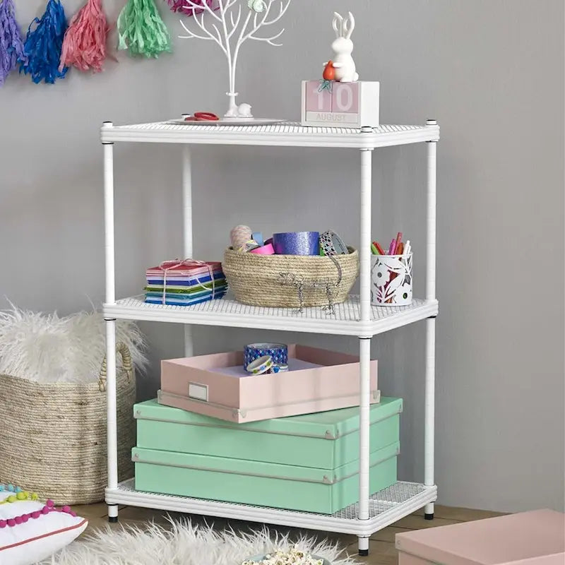 Design Ideas MeshWorks 3 Tier Full-Size Metal Storage Shelving Unit Rack, White - 12