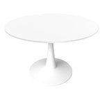 LeisureMod Bristol 40 Round Dining Table for 4 with MDF Wood Tabletop in White Steel Base for Kitchen & Dining Room