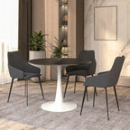 LeisureMod Bristol 40 Round Dining Table for 4 with MDF Wood Tabletop in White Steel Base for Kitchen & Dining Room