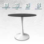 LeisureMod Bristol 40 Round Dining Table for 4 with MDF Wood Tabletop in White Steel Base for Kitchen & Dining Room