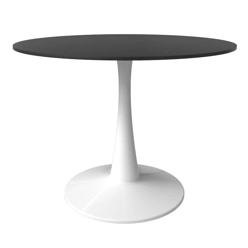 LeisureMod Bristol 40 Round Dining Table for 4 with MDF Wood Tabletop in White Steel Base for Kitchen & Dining Room