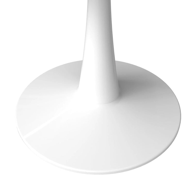 LeisureMod Bristol 40 Round Dining Table for 4 with MDF Wood Tabletop in White Steel Base for Kitchen & Dining Room