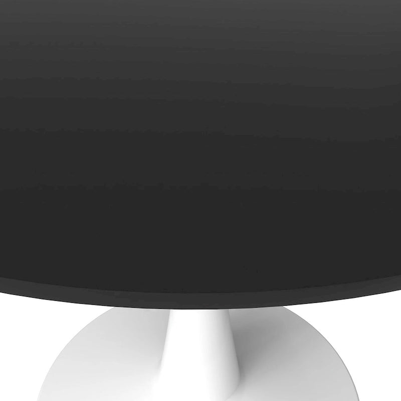 LeisureMod Bristol 40 Round Dining Table for 4 with MDF Wood Tabletop in White Steel Base for Kitchen & Dining Room